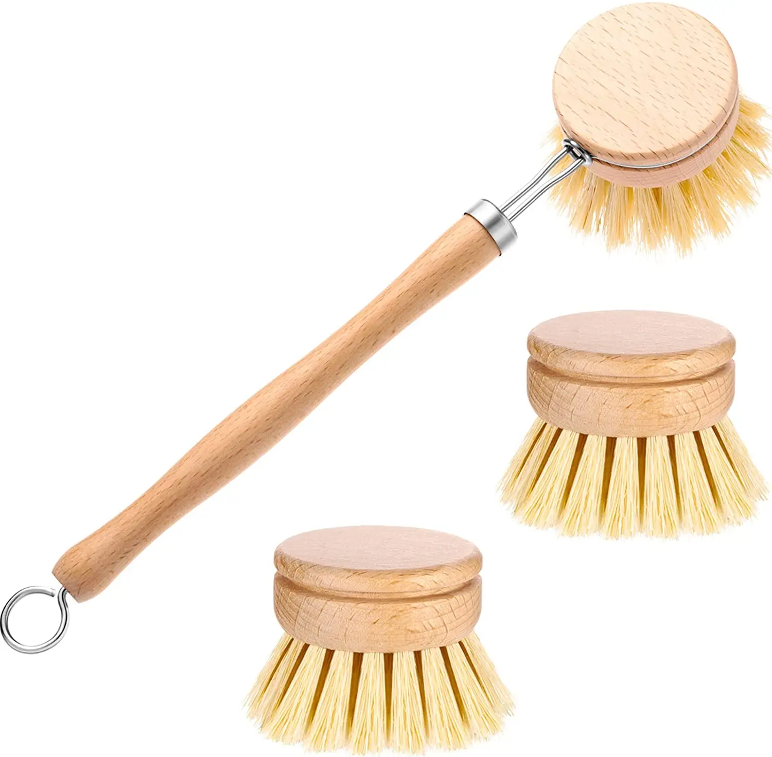 

Natural Scrub Beechwood Dish Washing Brush With 2pieces Replacement Brush Heads For Kitchen, Natural color