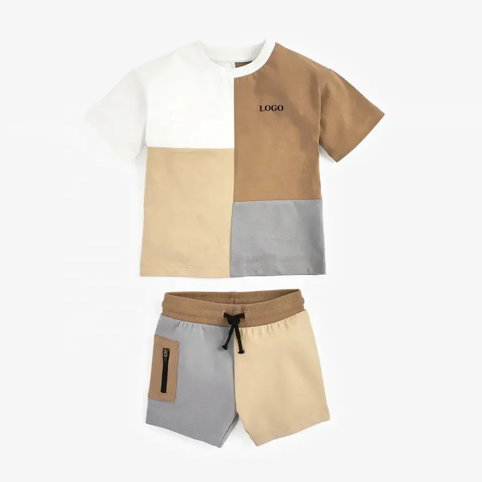 

New Kids fashion Wear 2pcs Babys Boys' Clothing Sets color block boy T shirt and shorts in summer with 2years to 8years