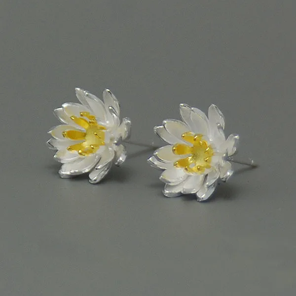Korea New Design 925 Sterling Silver Simple Fashion Chic Lotus Flower Stud Earring Jewelry for Women