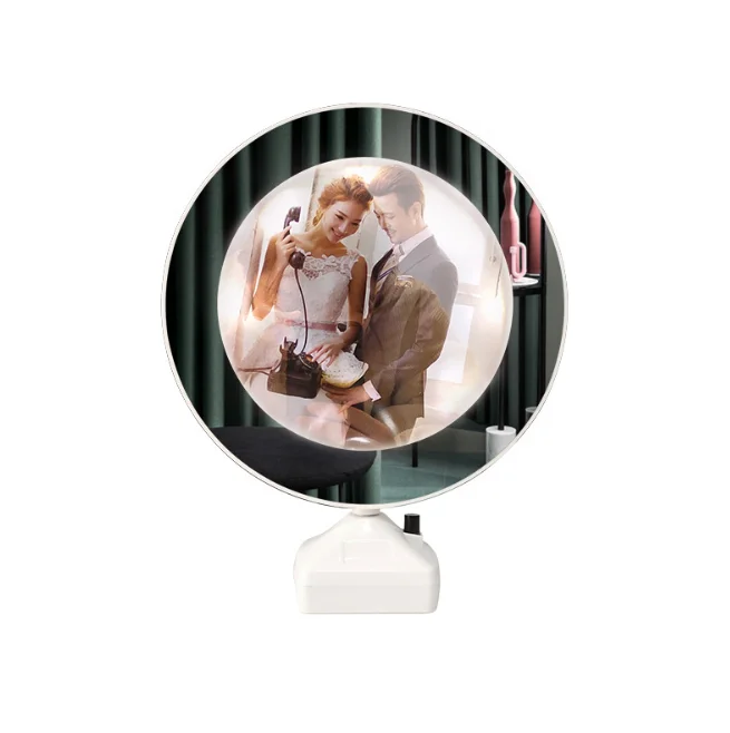 

Sublimation gift product photo frame vanity table with led light makeup mirror sublimation blank magic mirror with USB charger, White