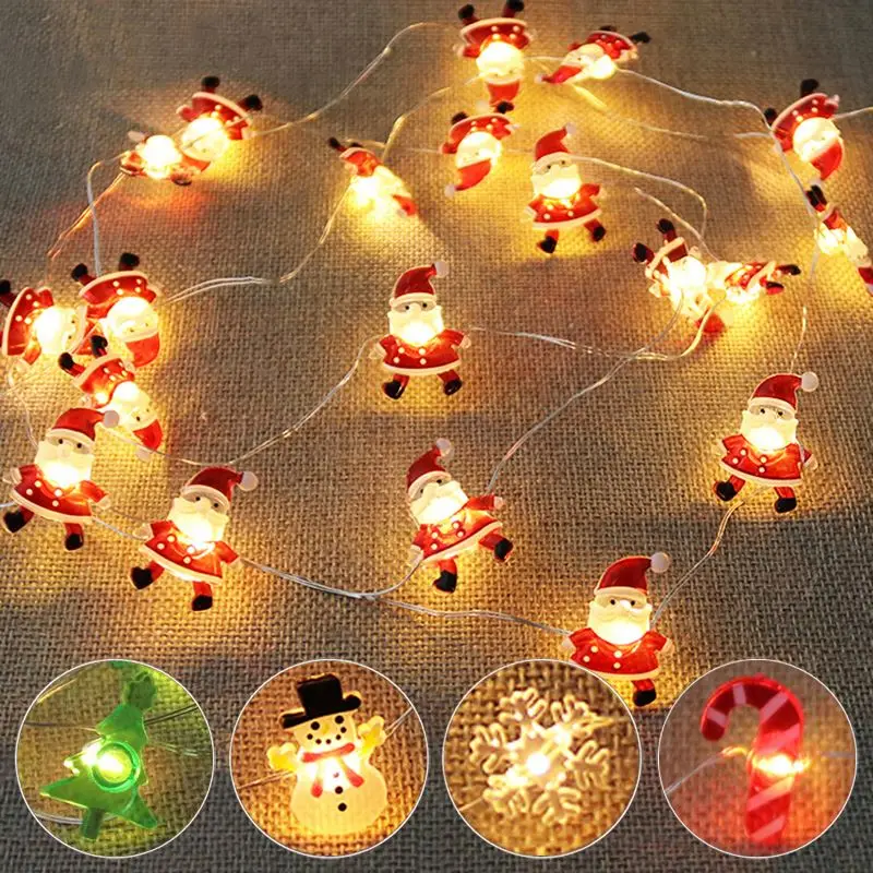 

2M 20Lights Santa Christmas Light Ornaments Navidad Gifts Christmas Decorations Hanging Led Christmas String Lights with Battery, As photo