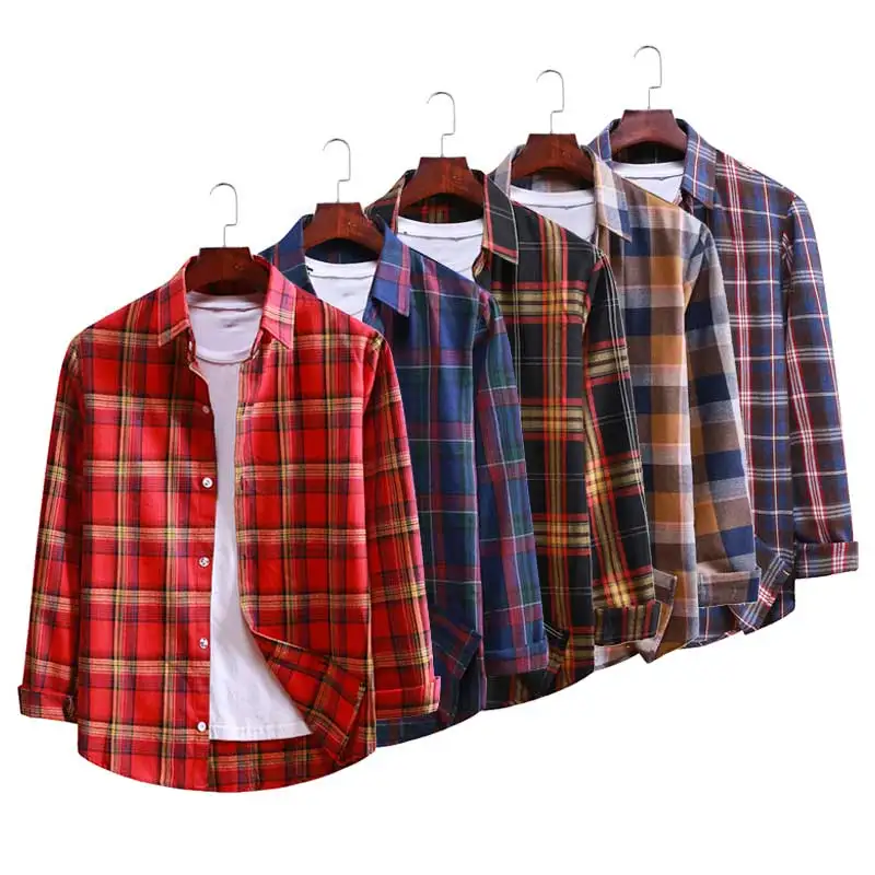 

Wholesale Fashion High Quality Cotton Long Sleeve Checked Casual Plaid Shirt For Men