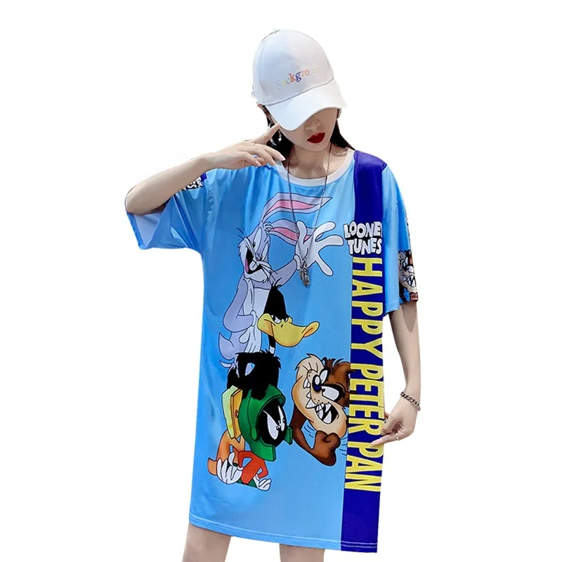 

New fashion t-shirts manufacturer supply sweet cartoon print Plus Size Dress O neck t shirt women Casual summer dresses