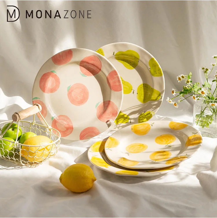 

MONAZONE 9 Inch Original Fruit Flat Plate Ceramic Dinner Plate Art Tableware