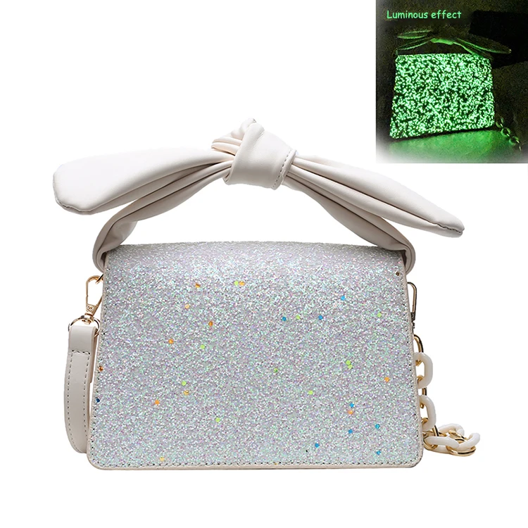 

Wholesale fashion new sequins charming bow over luminous shoulder crossbody bag, Black,white
