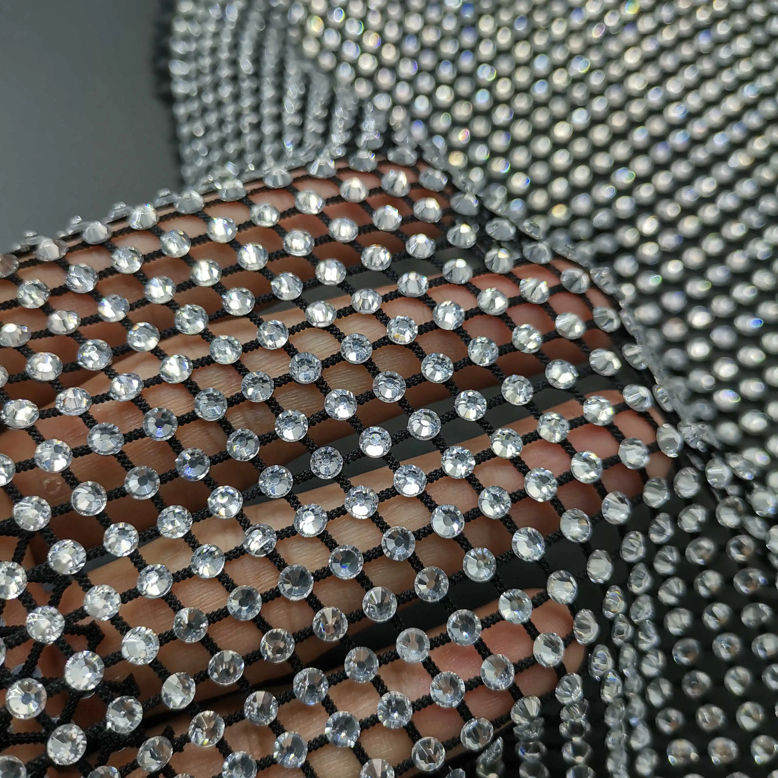 Crystal Elastic Hollow Diamond Mesh Ab Glass Rhinestone Trim Fabric 23