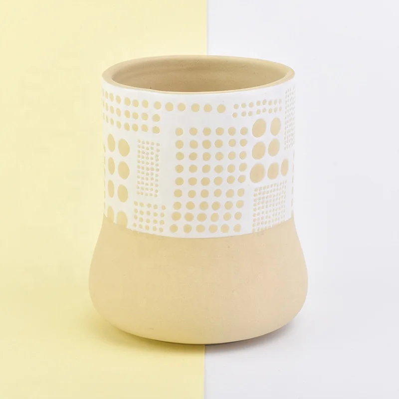 Yellow frosted customized candle jars ceramic candle holder wedding centerpieces