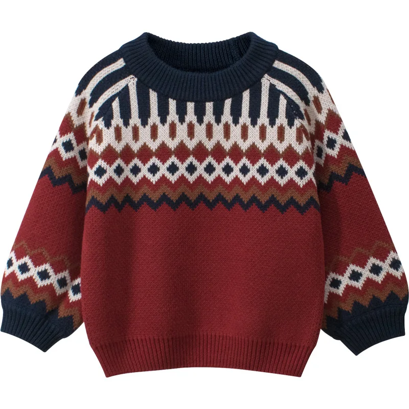 

Winter warm knitted girls' sweaters oversized jacquard weave pullover children 's sweater kids