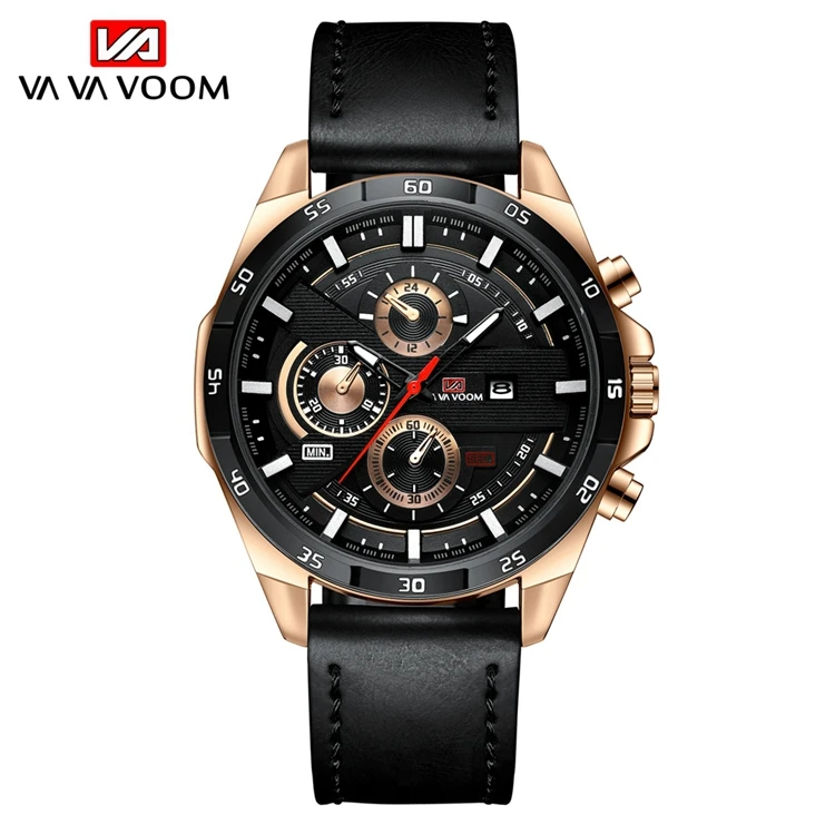 VAVA VOOM VA-216 New 2019 Fashion Watches Men Analog Quartz Leather Strap Calendar Online Shopping Watch