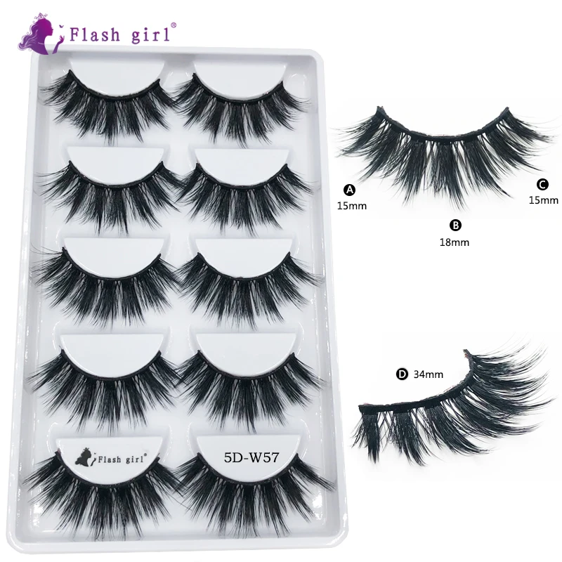 

Wholesale 5DW57 5pairs False EyeLashes 100% Handmade 5 Pairs 5D Natural Long mink Eyelashes, Natural black