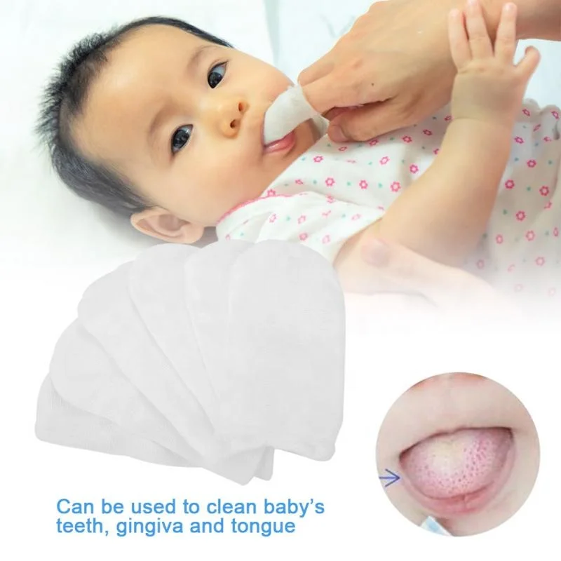 

Factory direct 6 pcs/set of baby oral cleaning gauze finger brushes, White