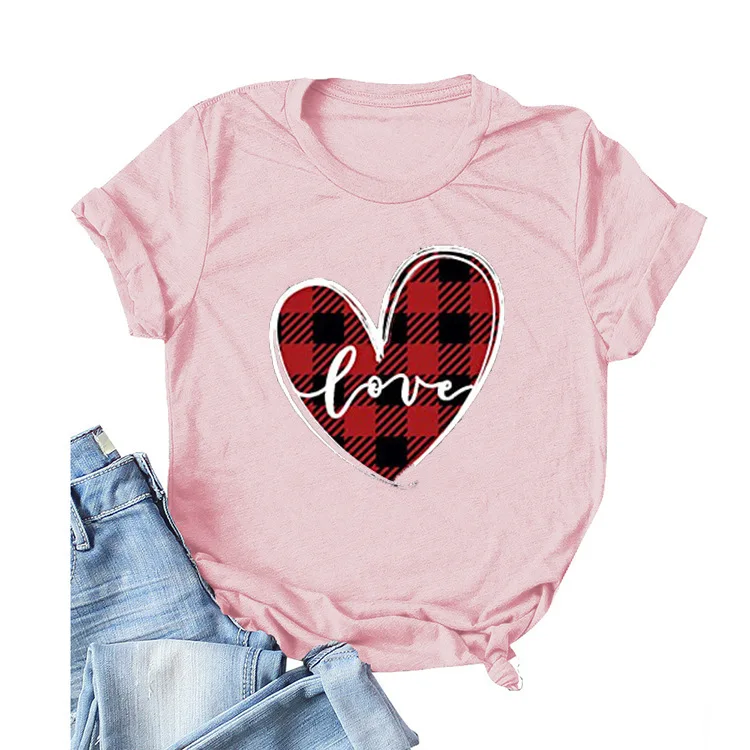 

2020 LOVE Plaid Love Simple Fashion Letter Printed T-shirt Short Sleeve Women
