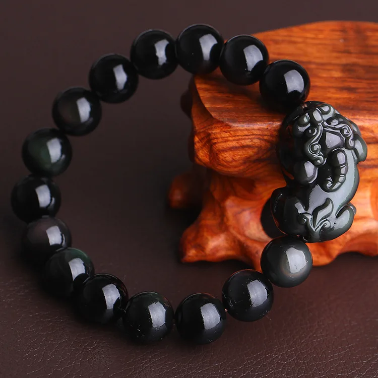 

Solid Color Multi Sizes Black Obsidian Pixiu Bracelet Wealth Fengshui Obsidian Pixiu Charm Bracelet, As pictures