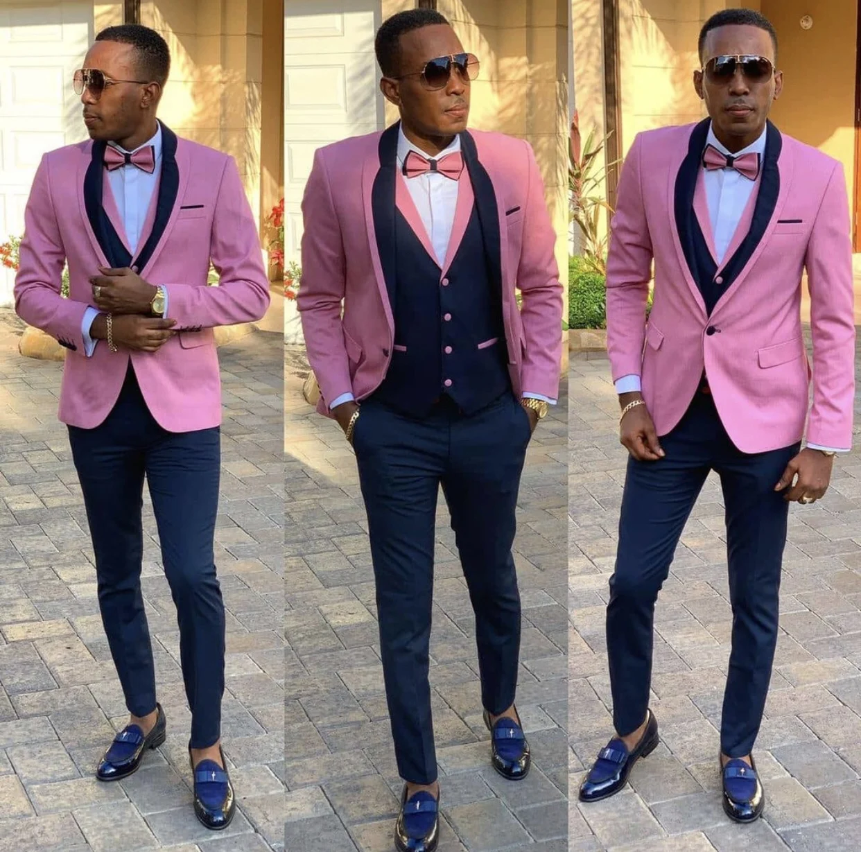 

Handsome Pink Top Men Suits Costume Homme Groom Tuxedos Terno Masculino Wedding Bridegroom Three piece suit for men, Same as picture/custom made