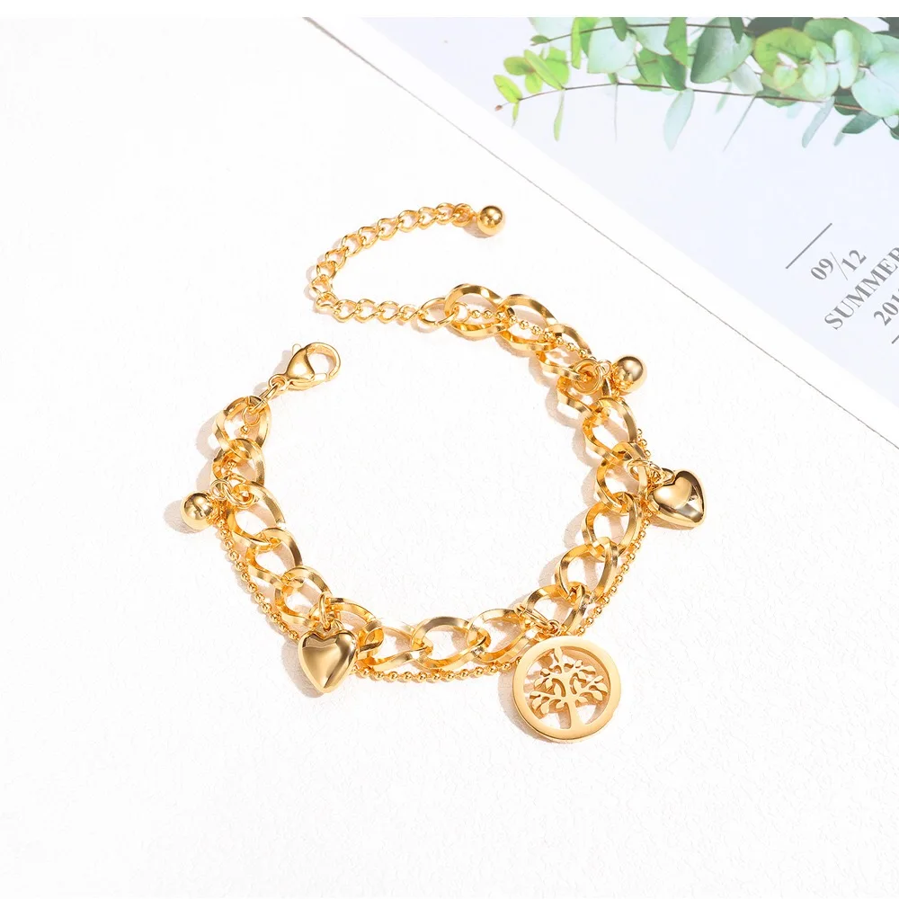 

2020 wholesale price stainless steel Multilayer Bracelet Hollow Tree of Life Pendant Bracelet