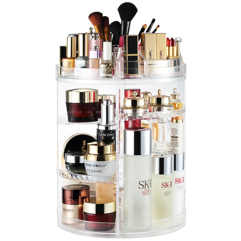 

Amazon Hot Adjustable Clear Acrylic Cosmetic Lipsticks Rack Holder 360 Rotating Jewelry Makeup Organizer Display Storage Box, As picture or customized