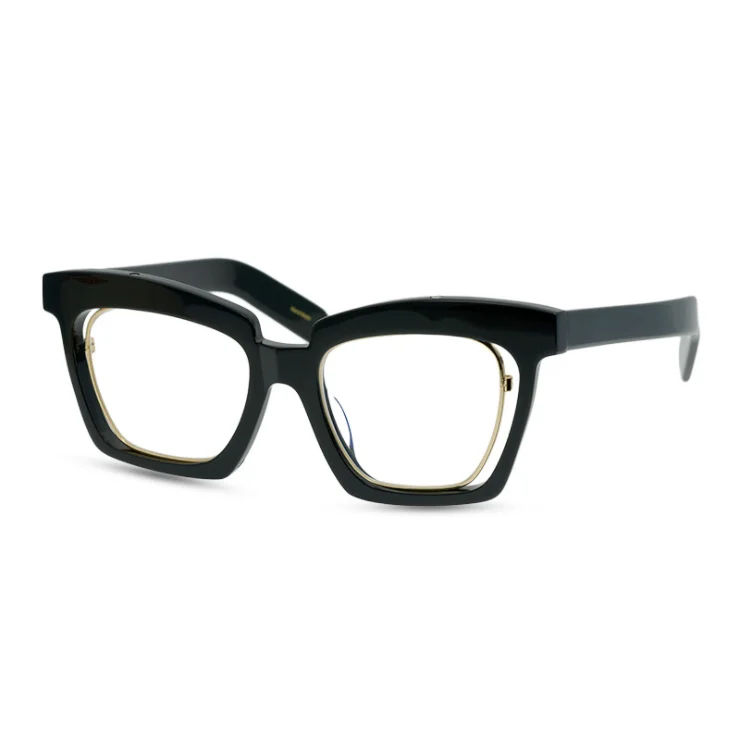 

2020 High Quality Men Vintage Round Clear Acetate Frames Optical Glasses, Black, gold