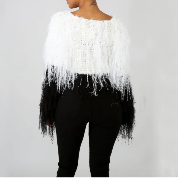 
fashion fringed clothing crop top shaggy sweater fringe mink sweater 