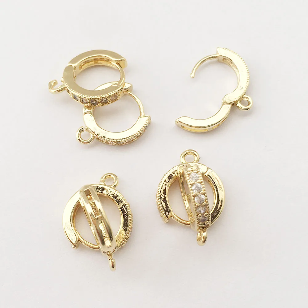 

bulk price wholesale Jewelry Findings drop earring LOOP with zircon,DIY Earrings Accessories,brass with real 18k gold plating