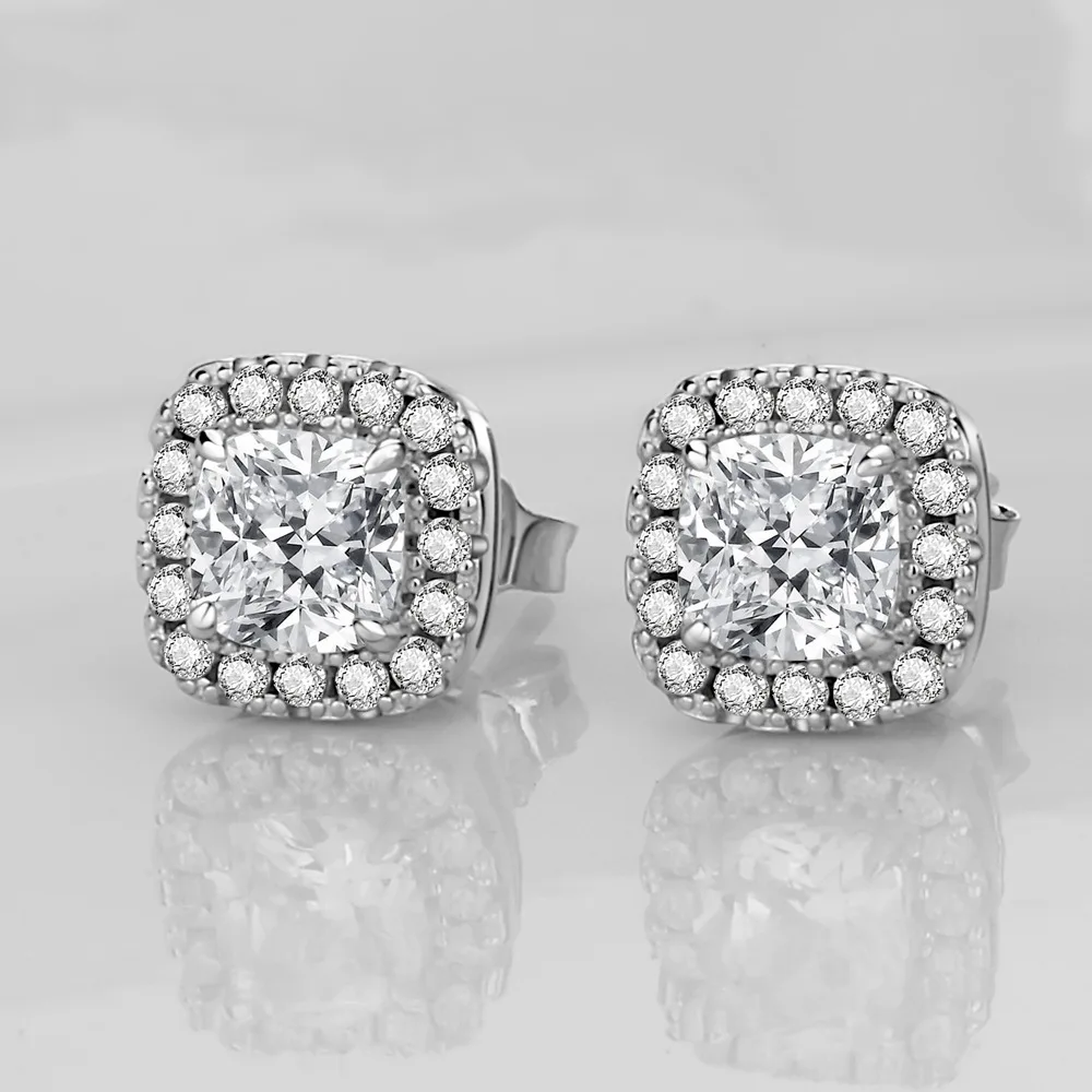 

Square diamond girl S925 hypoallergenic silver earrings basic simple pink yellow zircon earrings hot sale, Pink/yellow/white/oem