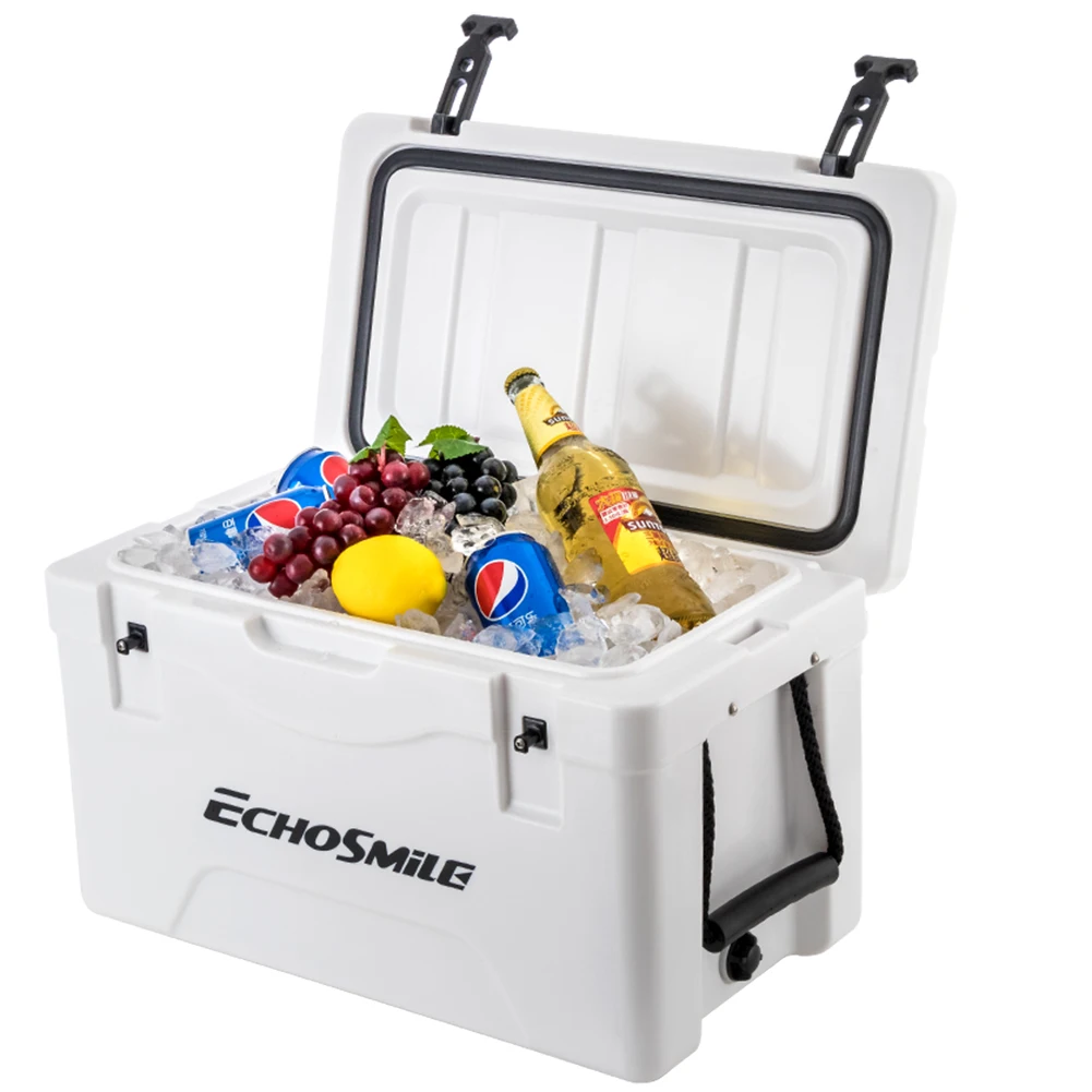 

40QT White Beer Cooler with Built-in Cup Holders Bottle Openers and Fish Ruler Suit for Camping Picnic