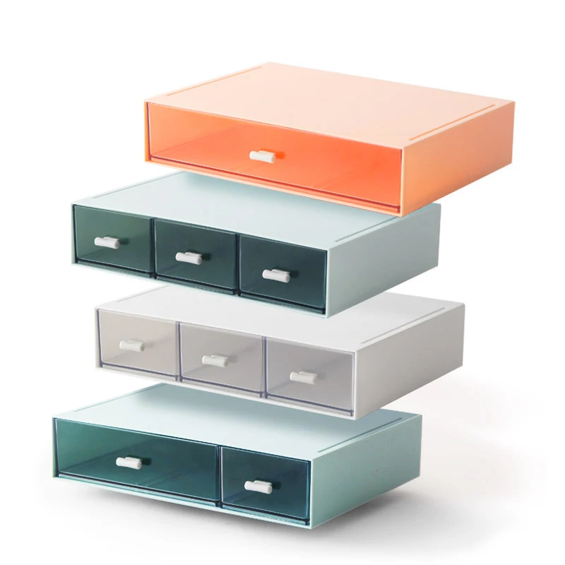 

Desktop Drawer Storage Box Finishing Box Free Of Multi-layer Stackable Storage Box Home Storage, White blue pink