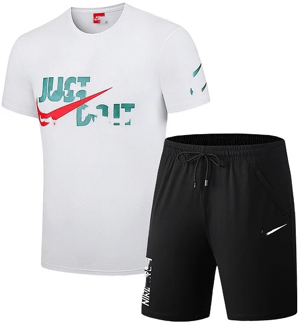 

Short sleeve famous mens set Custom logo sport two pieces set Solid color cotton summer sets for men, 2 colors