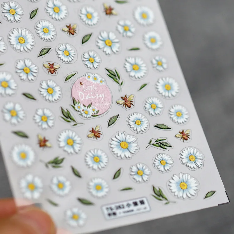 

TS-262 Japanese Newest 5D embossed nail stickers flowers daisy nail art stickers, Japanese nails sticker