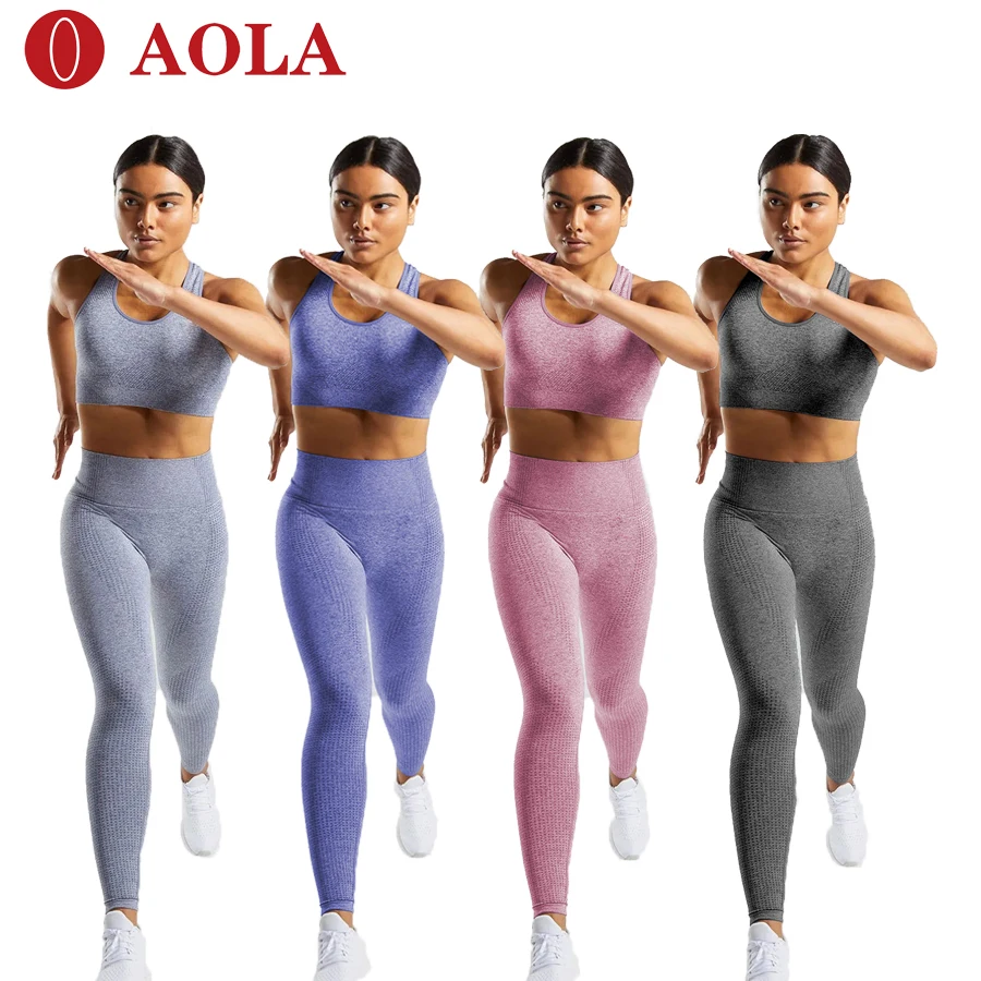

aola 2020 2pcs women yoga sets fitness sport active wear logo set, Pink/olive green/black/blue/green/purple/light grey/wine red