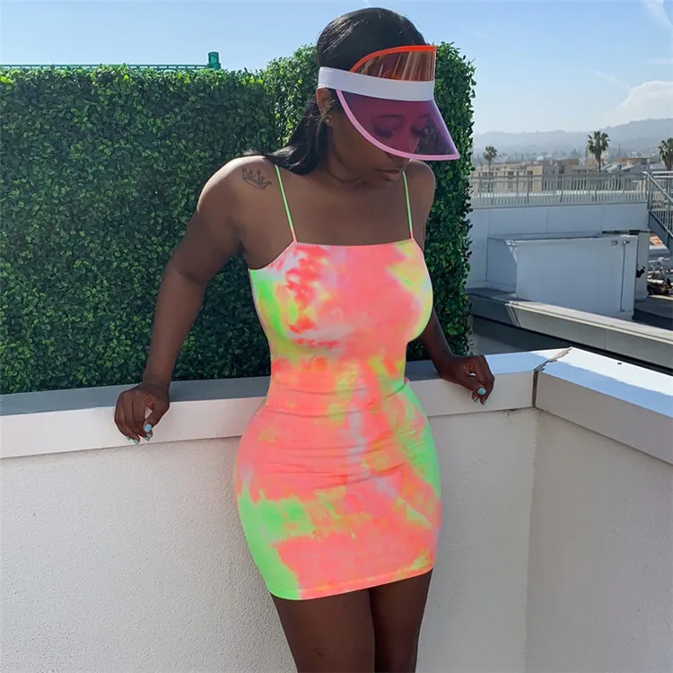 

Summer ladies tie dye wrap chest bodycon dress, As picture
