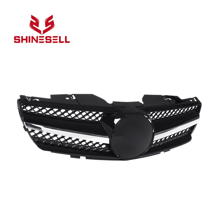 Black Chrome Front Grille Grill 1 Fin Sl Style For Mercedes Benz R230
