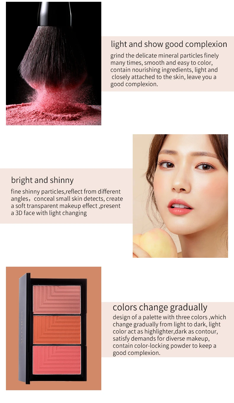 Artmiss Hot Selling Cosmetics 3 Color Blush Powder Blush Face Makeup