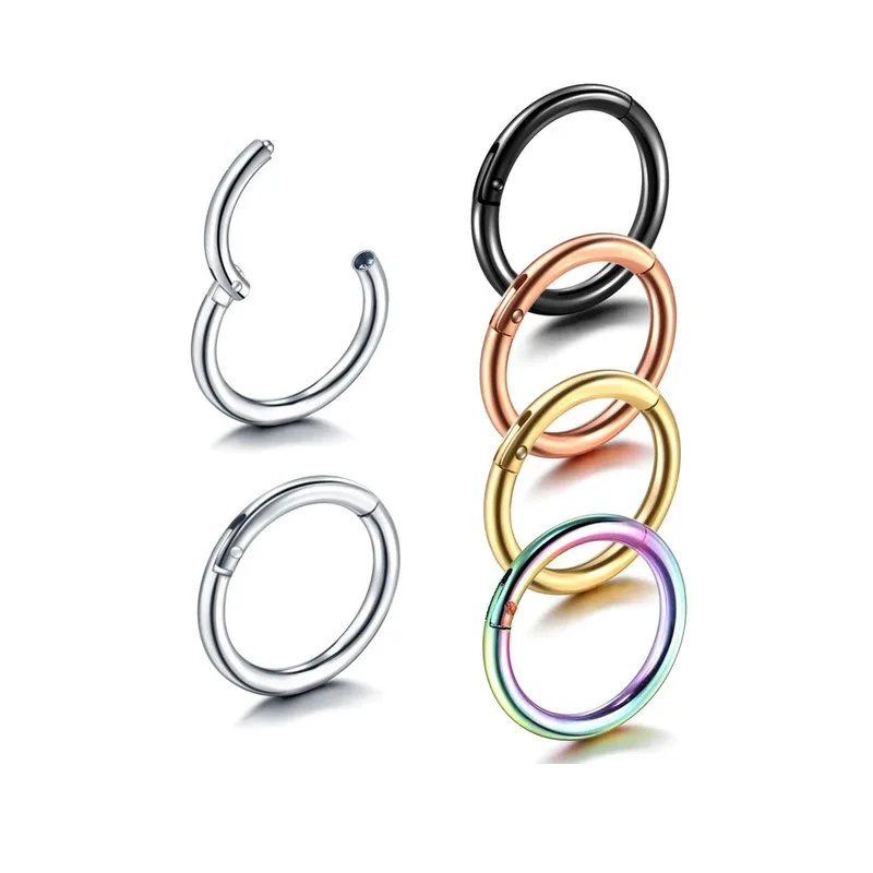 

NUORO 1Pcs Simple Circle 316L Stainless Steel Helix Piercings for Women Men 1.0/1.2/1.6mm Septum Hinged Clicker Nose Ring