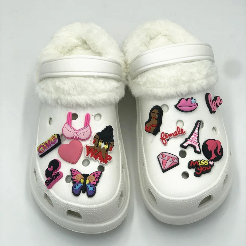 

Wholesale Underwater World PVC Shoe Charms designer Custom Large Size Hole Shoes Winter Fluffy Slippers 2021, Colorful