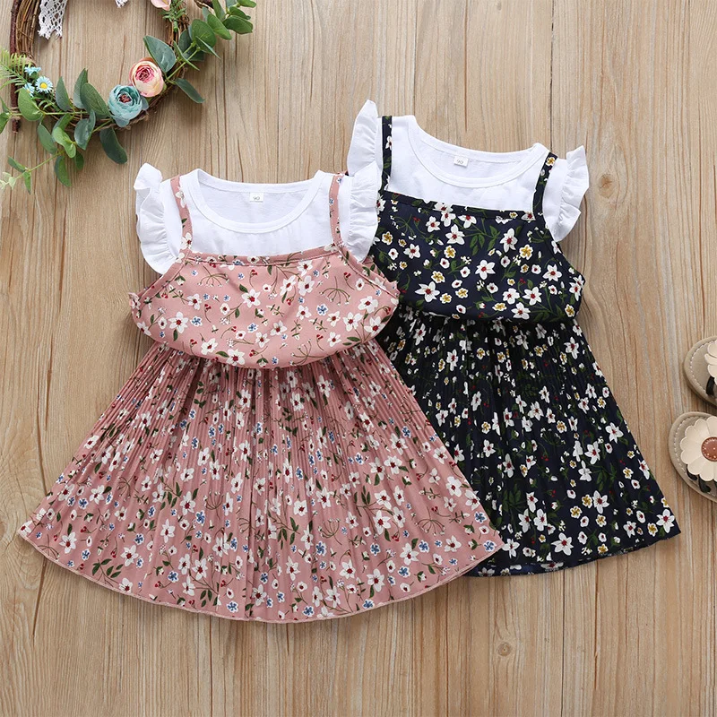 New summer girl dress suspender skirt sleeveless floral sweet fashion A word skirts Wear