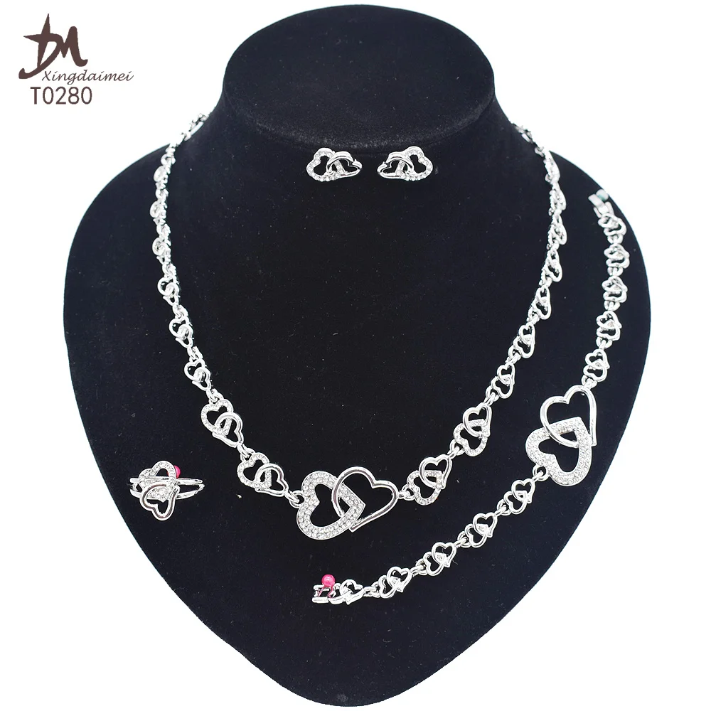 

T0280 High quality Silver Heart 4piece silver jewelry set, Silver color
