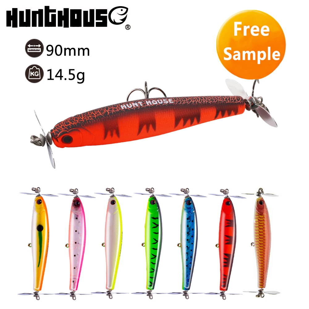 

90mm/14.5g hard plastic bait pencil fishing lure floating propeller lures, Vavious colors