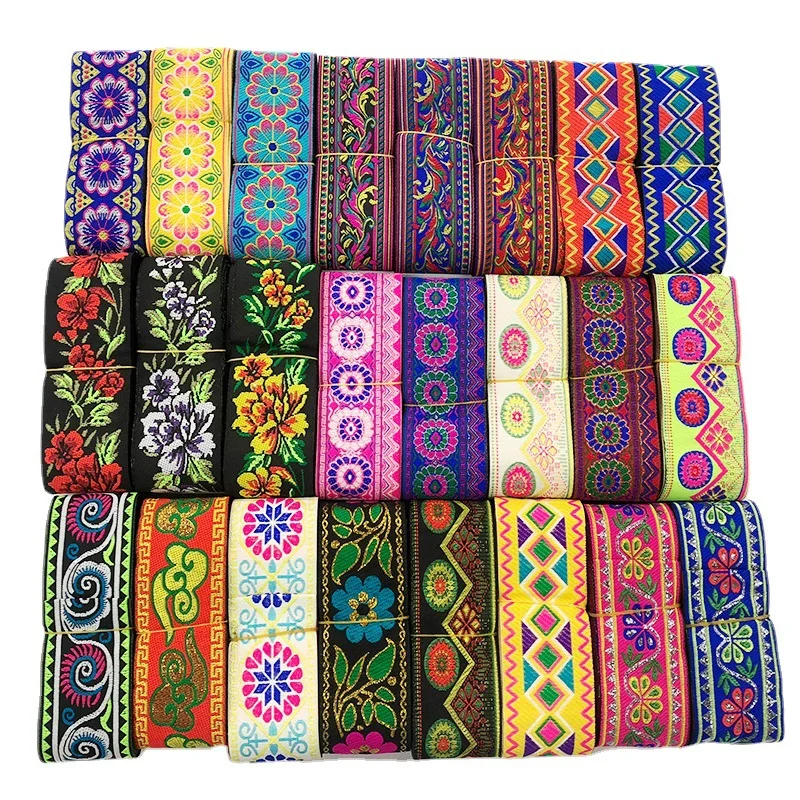 

5cm diy national garment ribbon webbing embroidery colored flower pattern jacquard home textile costume collar lace ethnic trim