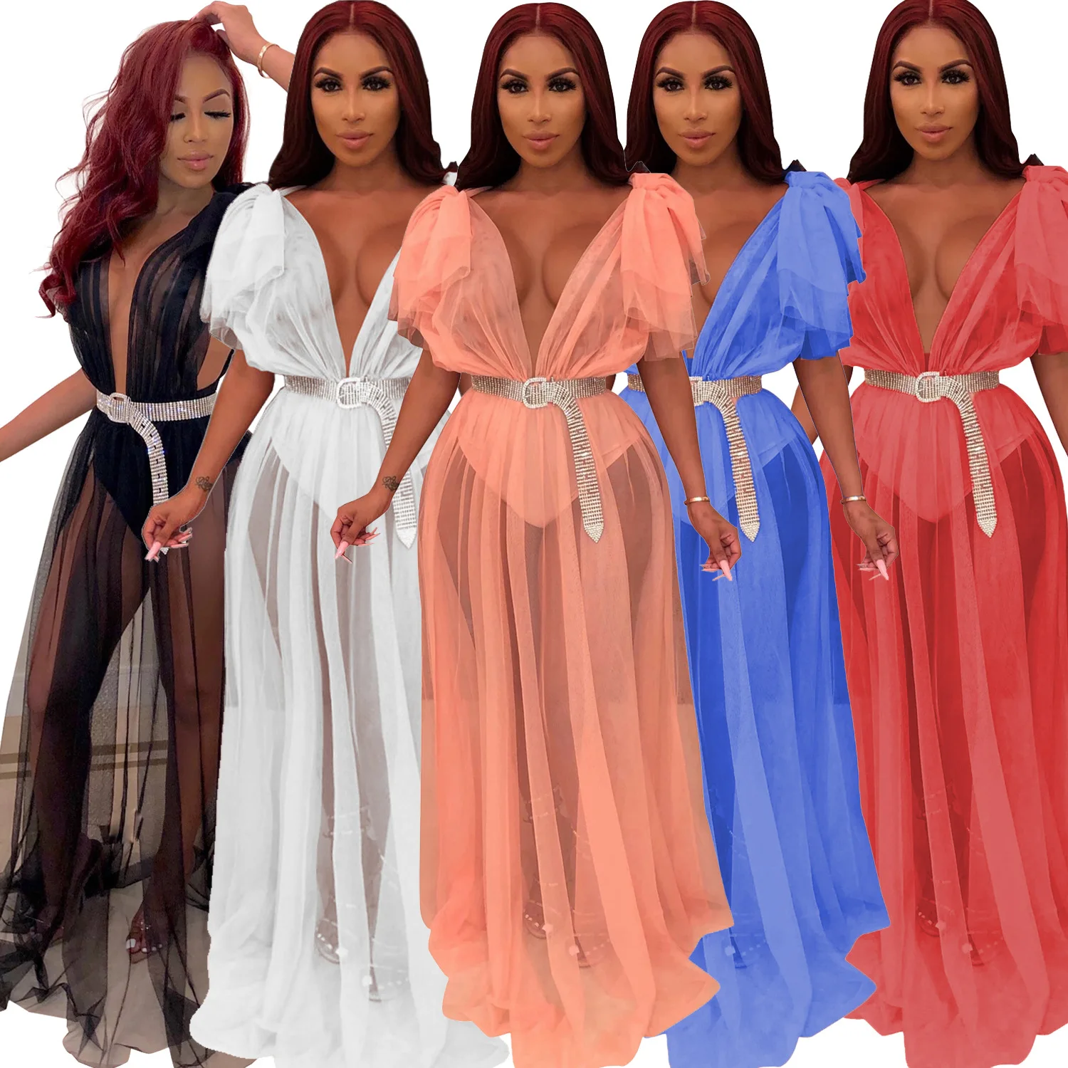 

2021 Trendy Stylish Sexy Dresses Club Night Wear Hot Transparent Sexy Laies Long Maxi Dresses With Panties