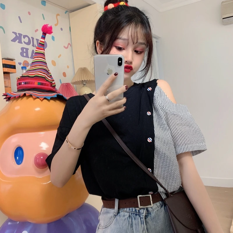 

2021 Off shoulder women's T-shirt for vaccination, Picture showed
