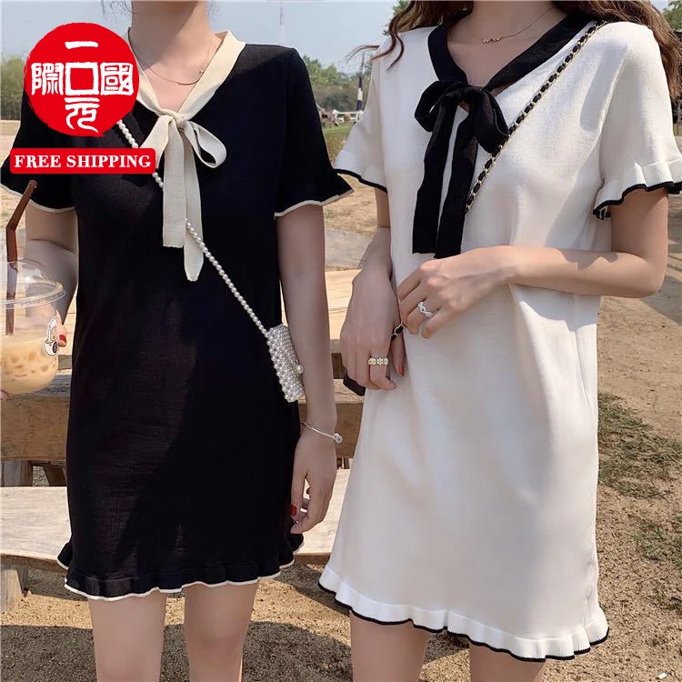 

Summer 2021 new French small fragrant wind knitted short-sleeved dress