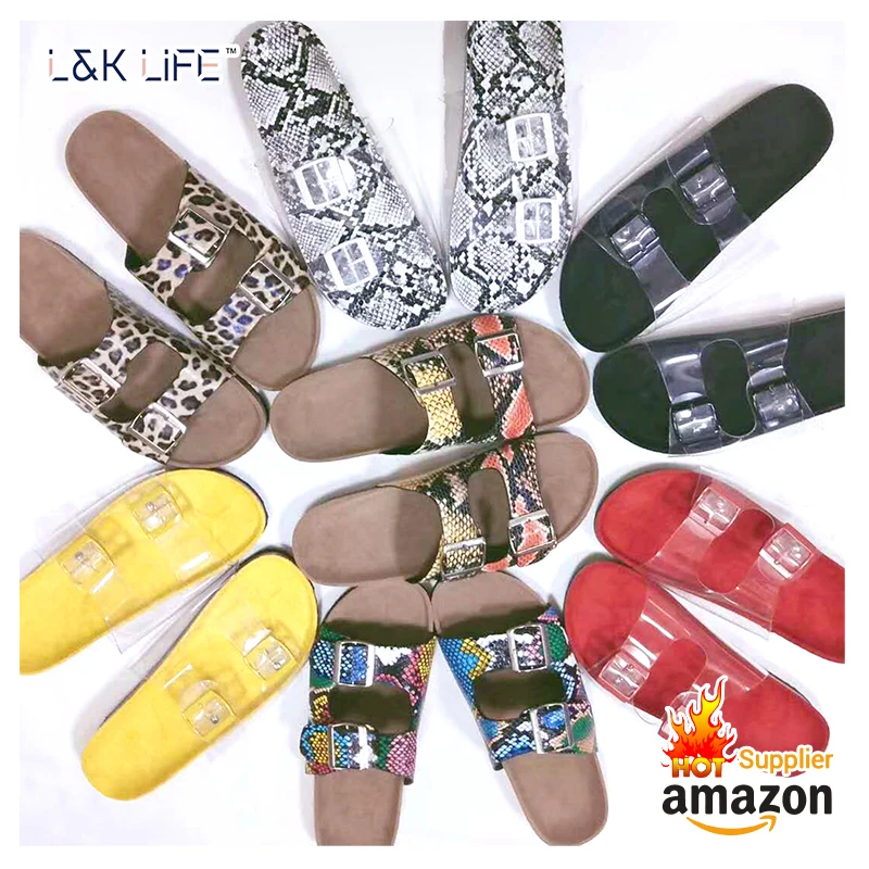 

Wholesale popular fashion cross-border new crystal ladies transparent slippers beach women sandals, Yellow ,black,red,snake pattern