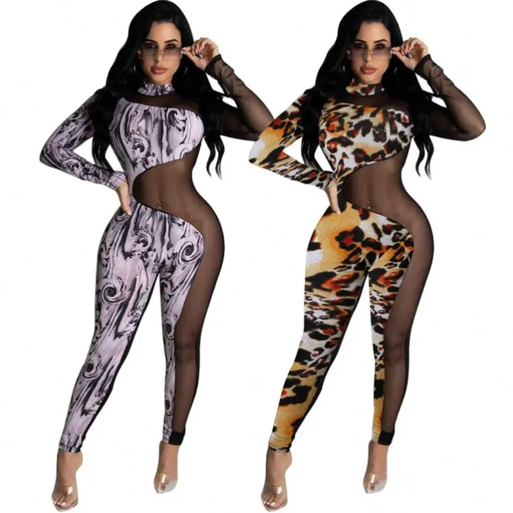 

D96244 Wholesale Price Leopard Spliced Sexy Trendy New Women Clothes 2021 Women One Piece Jumpsuits And Rompers