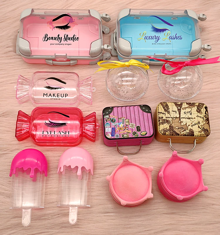 

2020 New Mink Eyelash Pill Bottle Packaging Crown Suitcase Umbrella Box Cheap Led Eye Lash Case With Custom Package Box
