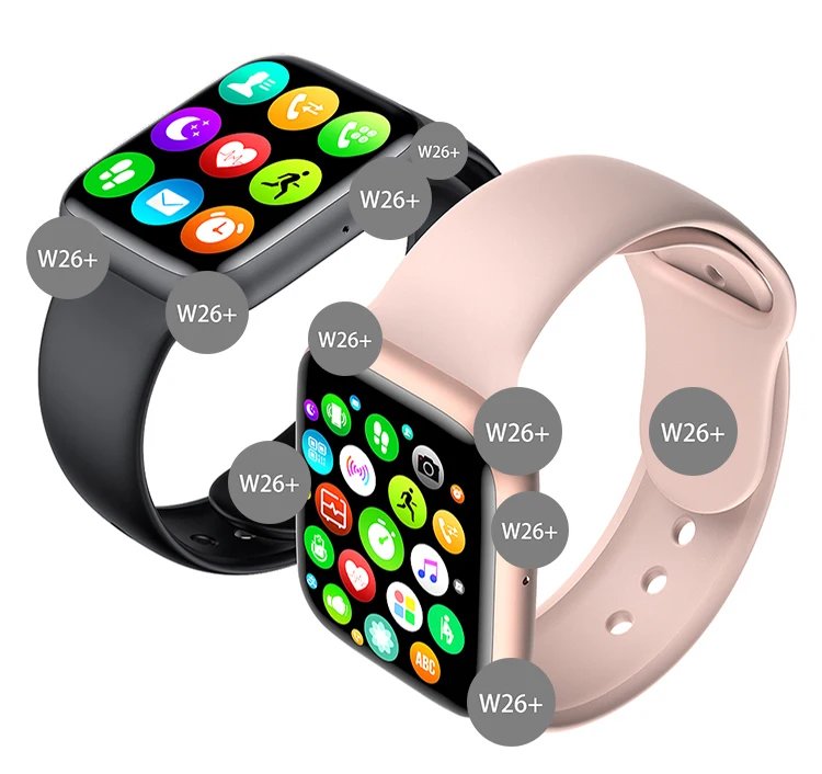 

2021 w26 plus pro smartwatch 44mm screen reloj smartwatches montre series 6 smart watch serie iwo w26+, Black, silver, rose gold