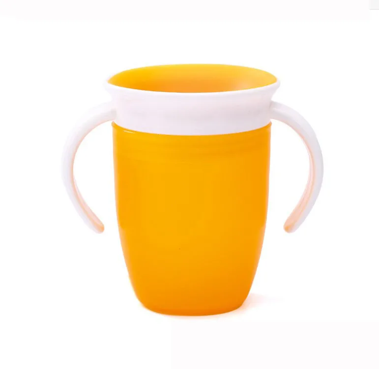 360 Degrees Can Be Rotated Plastic Baby Learning Drinking Cup With Double Handle Flip lid Leakproof 360 Baby Drinking Cup