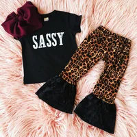 

2019 Toddler Baby Girl Letter Print T-shirt And Leopard Pants Outfits Girls Set