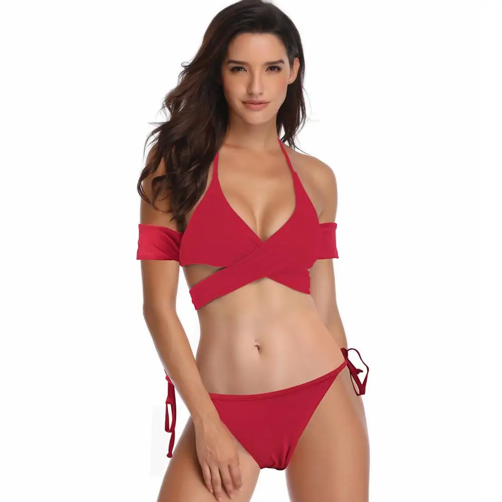 2019 गर्म बिकनी Sexi डिजाइन दो टुकड़ा लाल धनुष गर्मियों सेक्सी महिलाओं पट्टी Beachwear लड़की बिकनी Swimwear के कवर अप