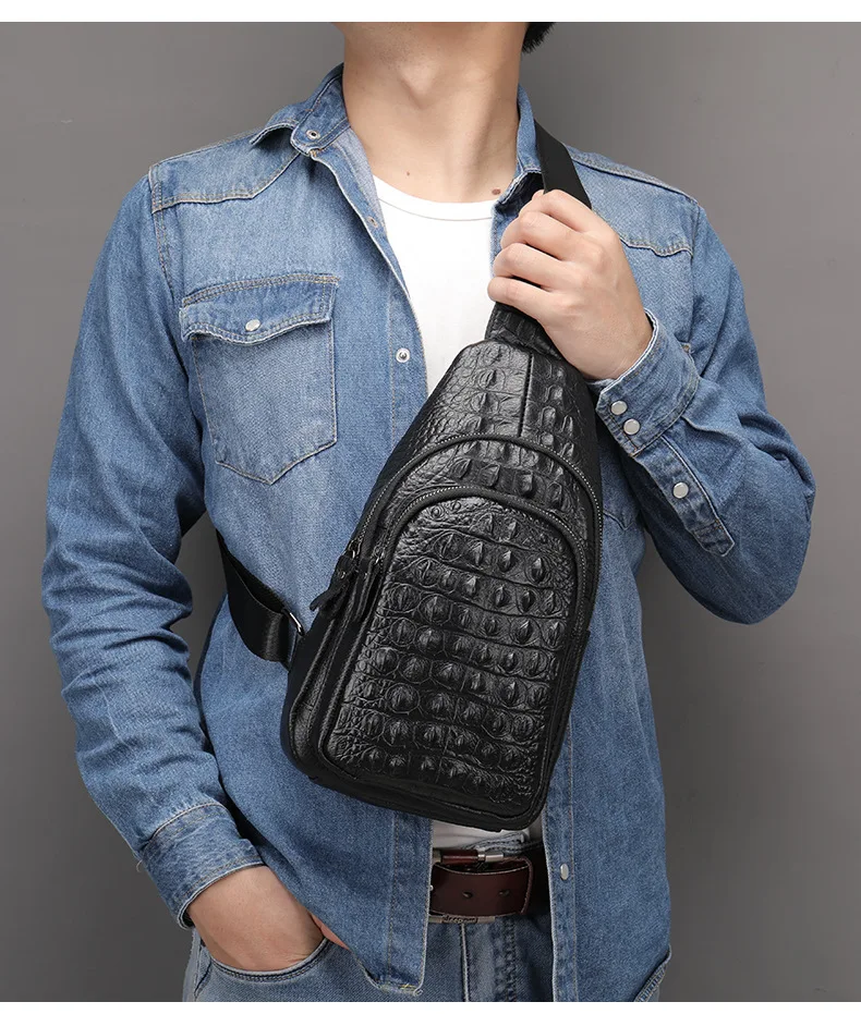 

Alligator pattern men's chest bag messenger shoulder bags travelling genuine leather sling bags for men