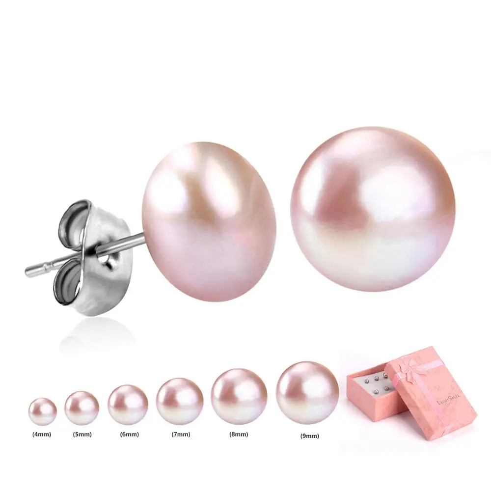 Genuine Freshwater Pink/White Natural Pearl Earrings Stud Earrings Set For Women Super Deal With Gift Box Wholesale